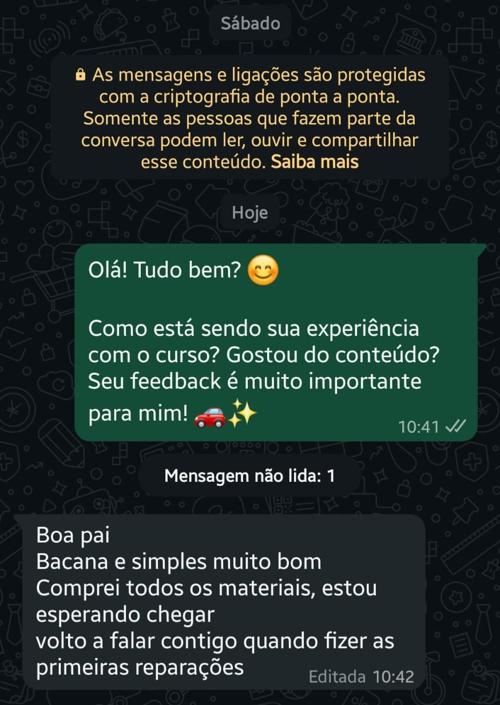 Print de conversa de aluno no WhatsApp sobre os materiais