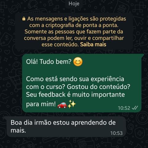 Print de conversa de aluno no WhatsApp aprendendo o método